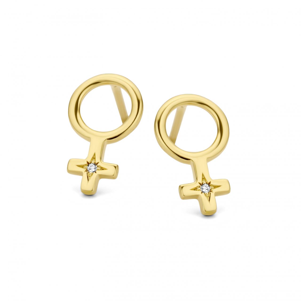 She øreringe - sterlingsølv forgyldt - blank - 0,01 CT brilliantslebne diamanter-1