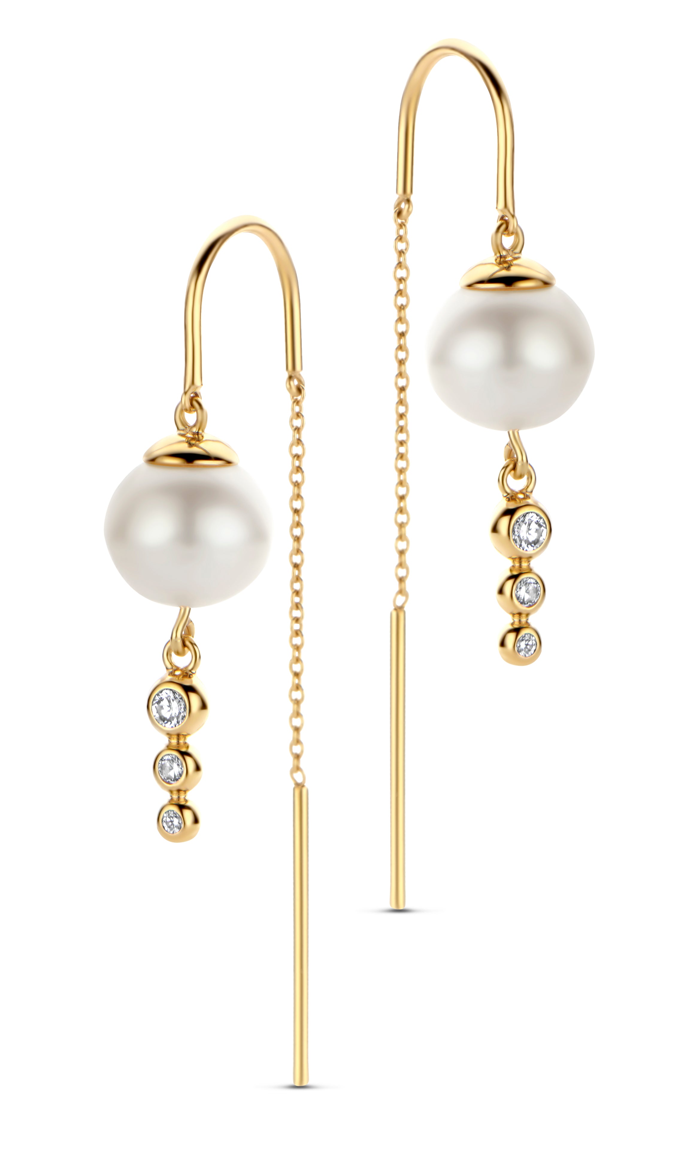 Swan øreringe - sterlingsølv forgyldt - zirkonia og ferskvandsperler-1