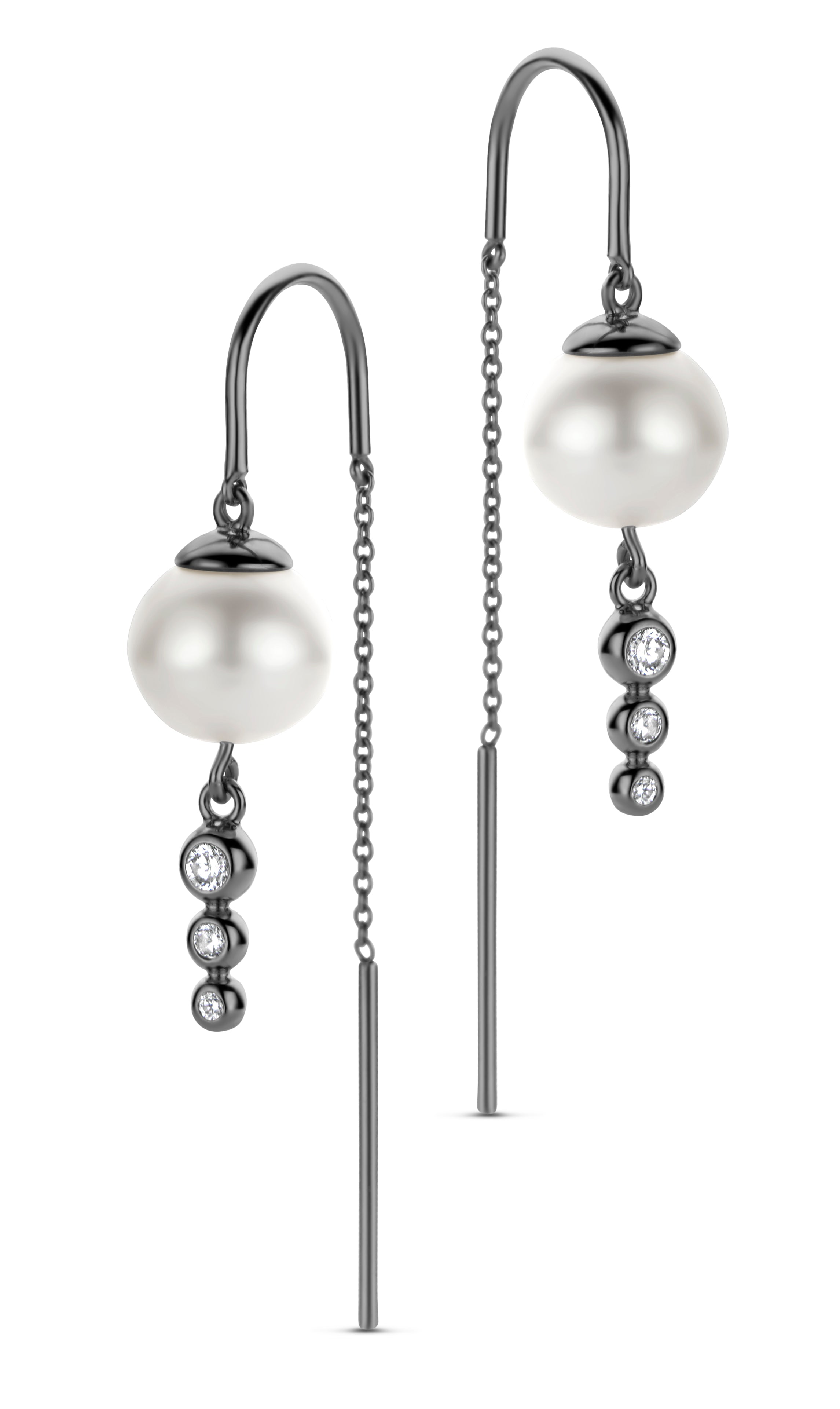 Swan øreringe - sterlingsølv ruthineret - zirkonia og ferskvandsperler-1