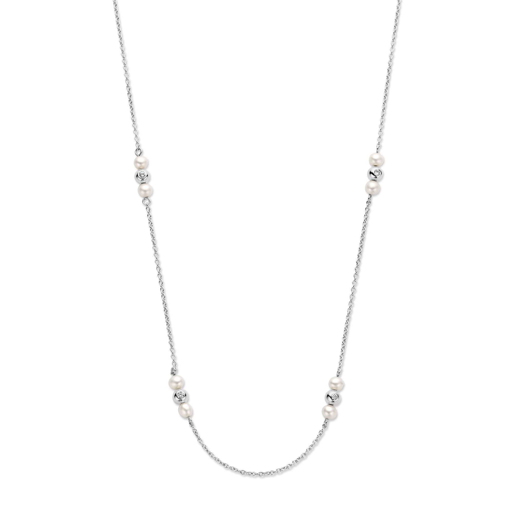 Ophelia halskæde 45 cm - 14 kt. hvidguld med 0,08 CT brillantslebne diamanter og ferskvandsperler-1