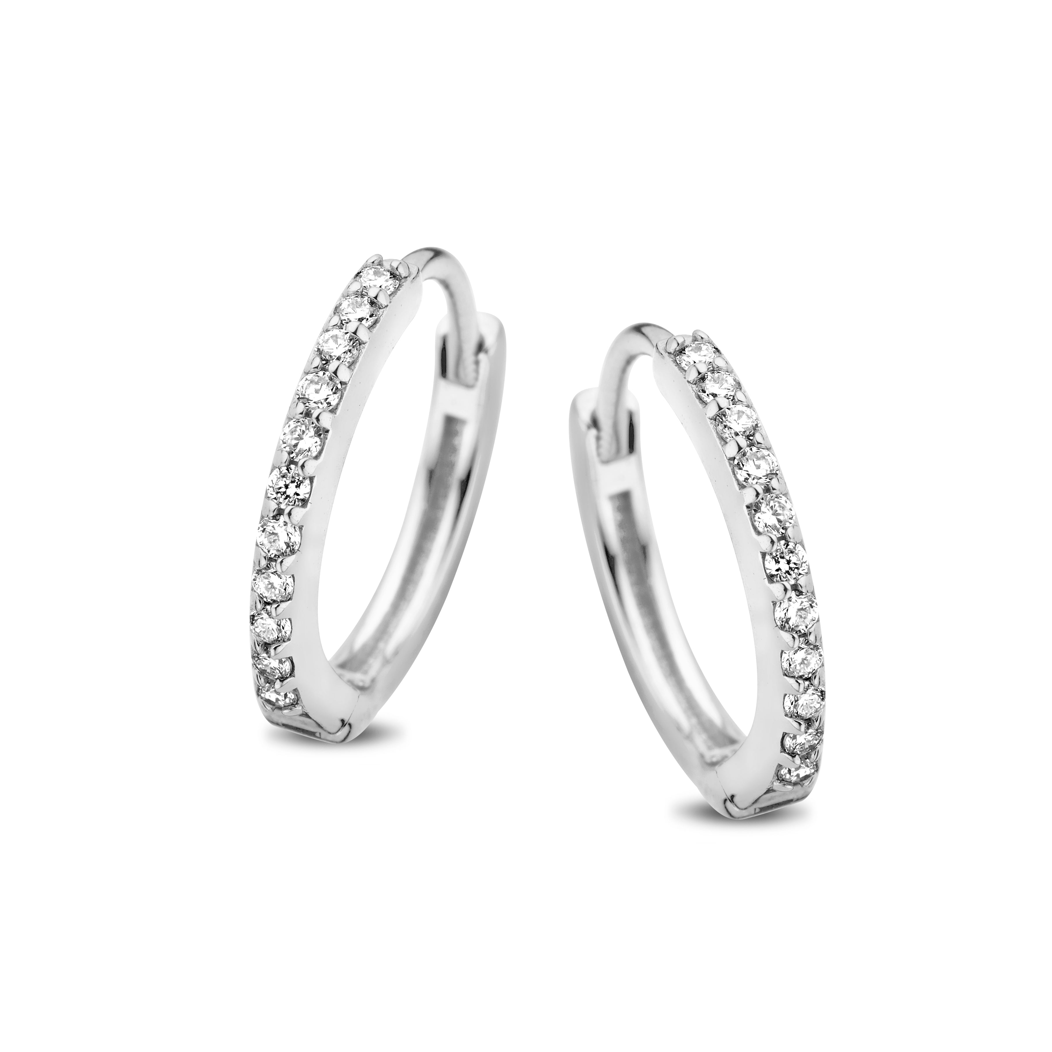 Lagoon hoops øreringe small - 14 kt. hvidguld med 0,11 CT brilliantslebne diamanter-1