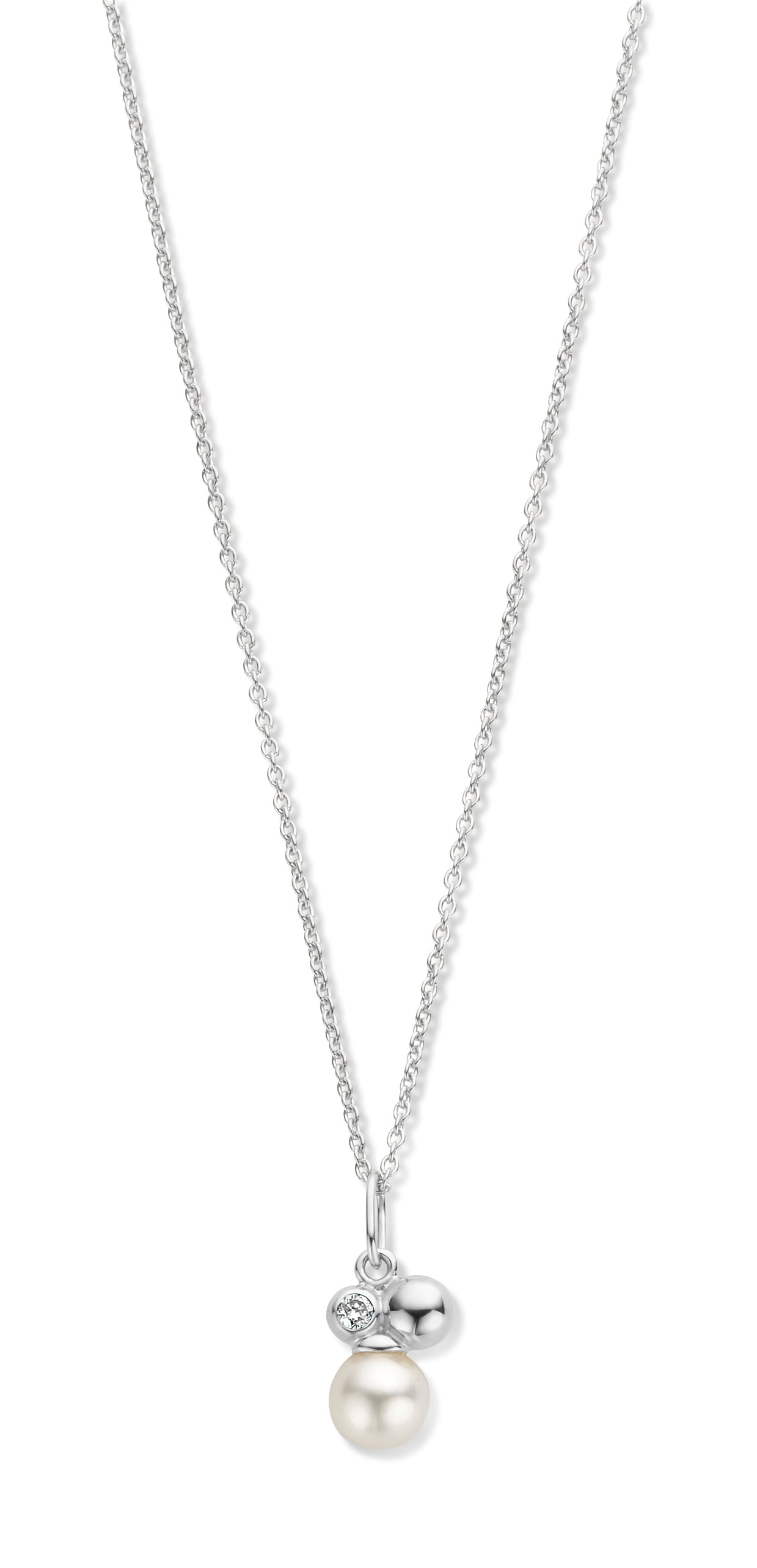 Asia halskæde 45 cm - 14 kt. hvidguld med 0,02 CT brilliantslebne diamanter-1