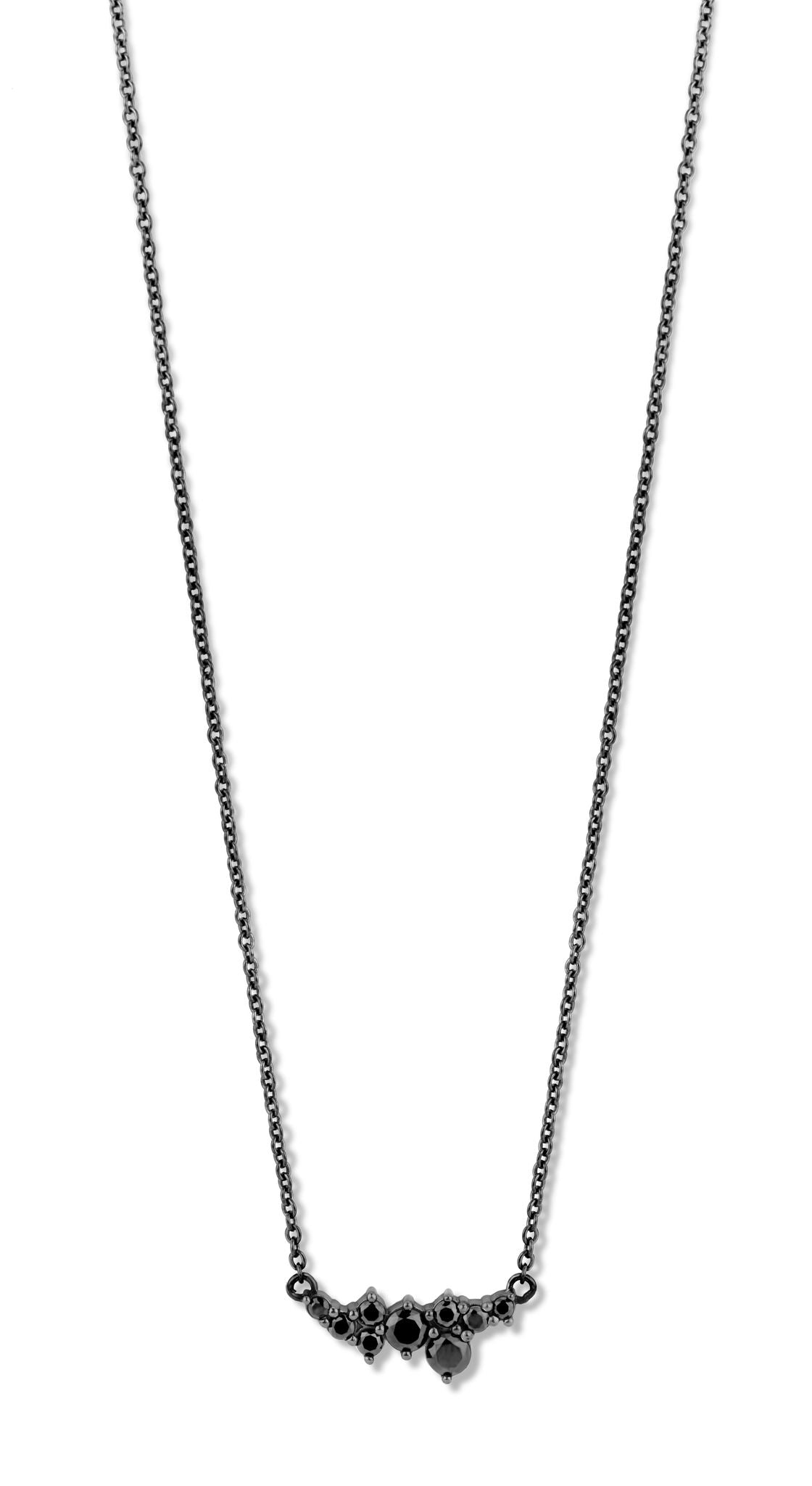 Aria halskæde 42/45 cm - sterlingsølv sort ruthineret - zirkonia-1